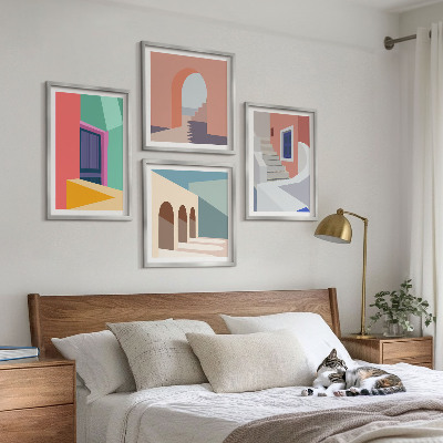Políptico com moldura Edifícios modernos e coloridos