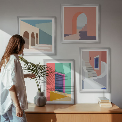 Políptico com moldura Edifícios modernos e coloridos