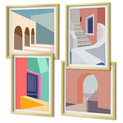 Políptico com moldura Edifícios modernos e coloridos
