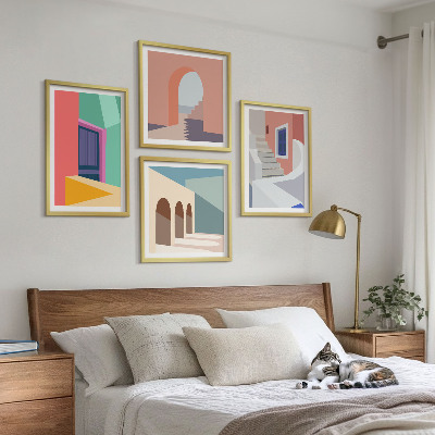 Políptico com moldura Edifícios modernos e coloridos