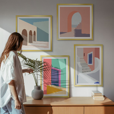 Políptico com moldura Edifícios modernos e coloridos