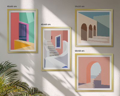 Políptico com moldura Edifícios modernos e coloridos
