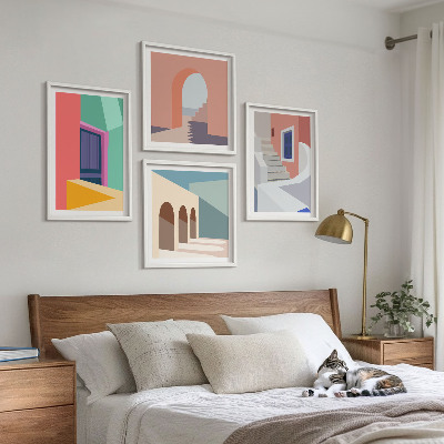 Políptico com moldura Edifícios modernos e coloridos
