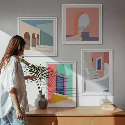 Políptico com moldura Edifícios modernos e coloridos