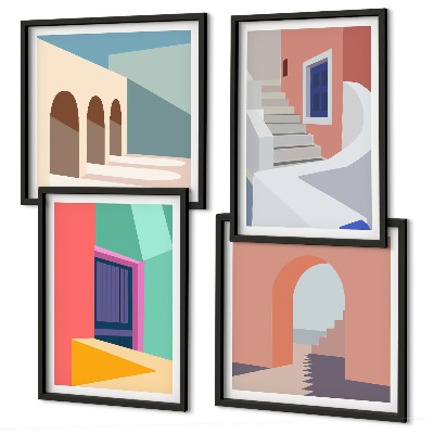 Políptico com moldura Edifícios modernos e coloridos