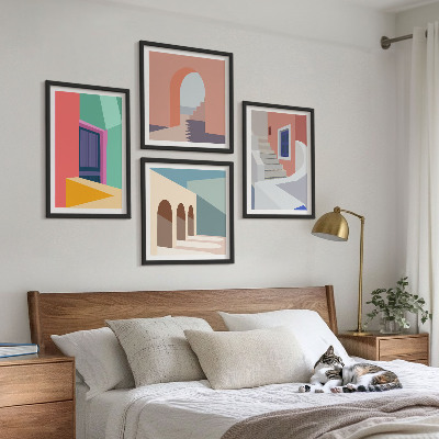 Políptico com moldura Edifícios modernos e coloridos