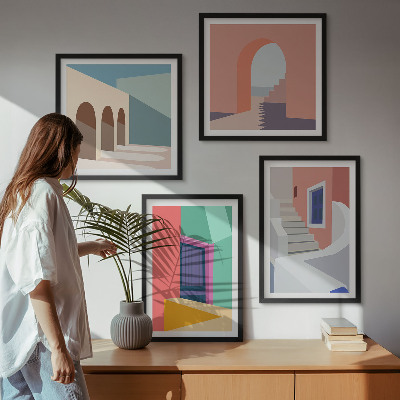 Políptico com moldura Edifícios modernos e coloridos