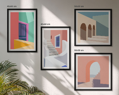 Políptico com moldura Edifícios modernos e coloridos