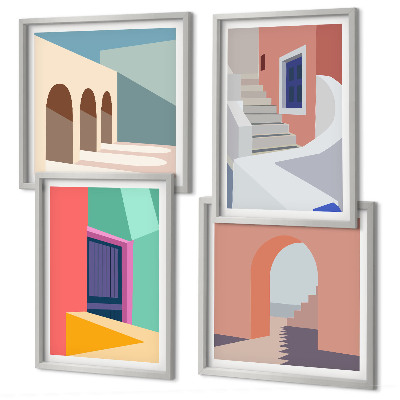 Políptico com moldura Edifícios modernos e coloridos