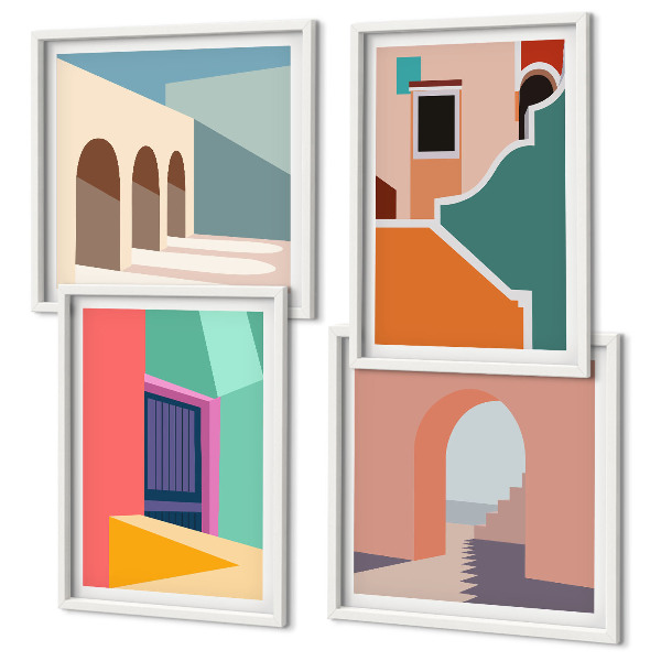 Composição de quadros Ilustrações coloridas da cidade