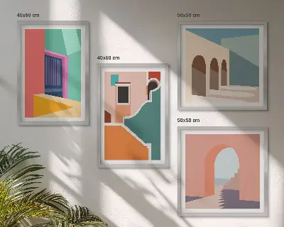 Composição de quadros com ilustrações coloridas da cidade