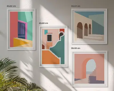 Composição de quadros com ilustrações coloridas da cidade