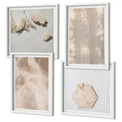 Conjunto de 4 quadros com moldura com estampas de texturas naturais sutis em estilo boho