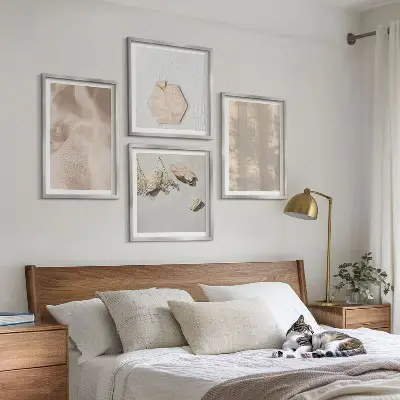 Conjunto de 4 quadros com moldura com estampas de texturas naturais sutis em estilo boho