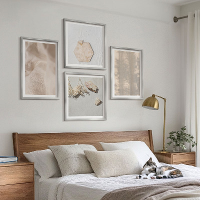 Conjunto de 4 quadros com moldura Texturas naturais sutis em estilo boho