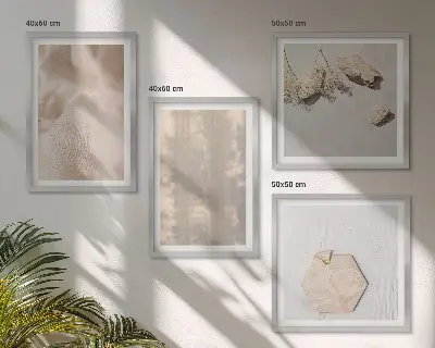 Conjunto de 4 quadros com moldura com estampas de texturas naturais sutis em estilo boho