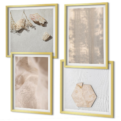 Conjunto de 4 quadros com moldura Texturas naturais sutis em estilo boho