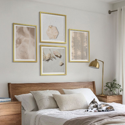 Conjunto de 4 quadros com moldura Texturas naturais sutis em estilo boho