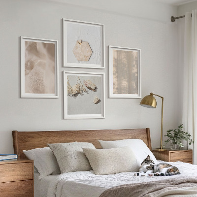 Conjunto de 4 quadros com moldura Texturas naturais sutis em estilo boho