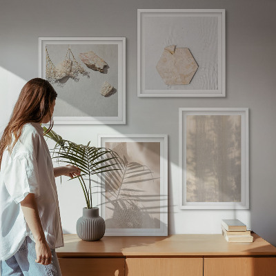 Conjunto de 4 quadros com moldura Texturas naturais sutis em estilo boho