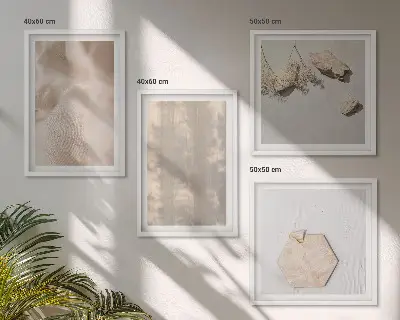 Conjunto de 4 quadros com moldura com estampas de texturas naturais sutis em estilo boho