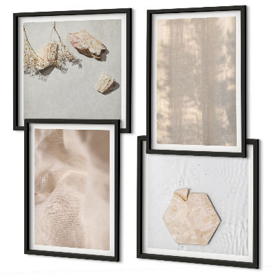 Conjunto de 4 quadros com moldura Texturas naturais sutis em estilo boho