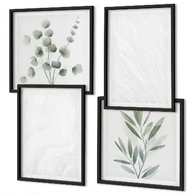Composição de quadros com estrutura de mármore e galhos em tons pastel