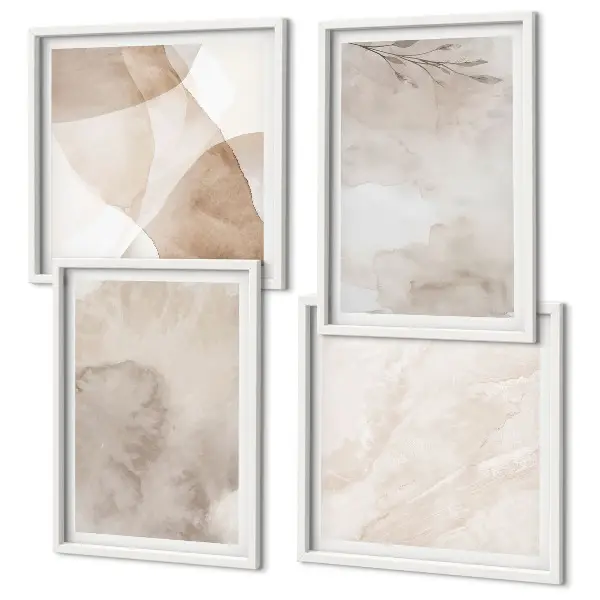 Composição de quadros com estampas de tintas aquarela em texturas boho