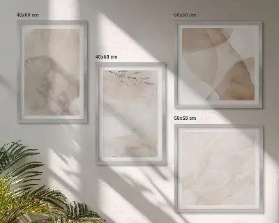 Composição de quadros com estampas de tintas aquarela em texturas boho