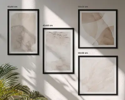 Composição de quadros com estampas de tintas aquarela em texturas boho