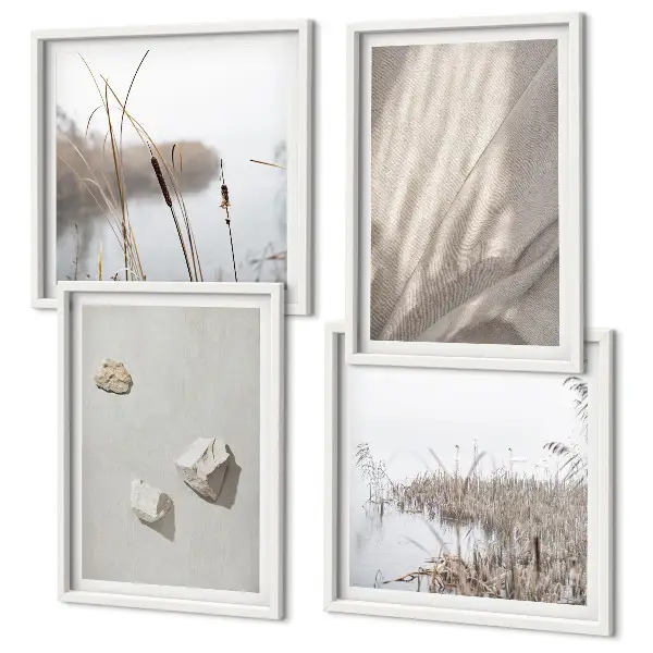 Conjunto de 4 quadros com moldura com detalhes de estrutura em estilo boho