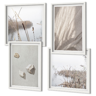Conjunto de 4 quadros com moldura Detalhes da estrutura em estilo boho