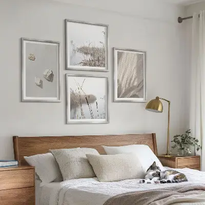 Conjunto de 4 quadros com moldura com detalhes de estrutura em estilo boho