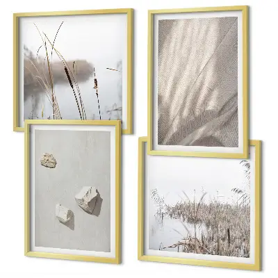 Conjunto de 4 quadros com moldura com detalhes de estrutura em estilo boho