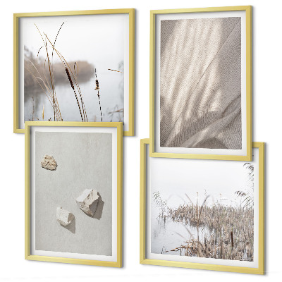 Conjunto de 4 quadros com moldura Detalhes da estrutura em estilo boho