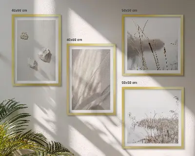 Conjunto de 4 quadros com moldura com detalhes de estrutura em estilo boho