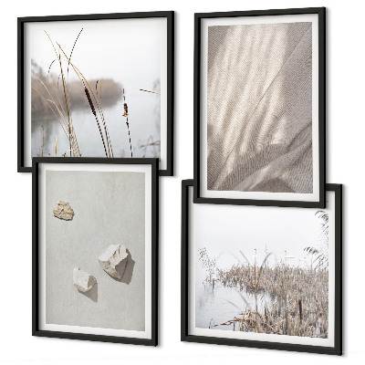 Conjunto de 4 quadros com moldura Detalhes da estrutura em estilo boho