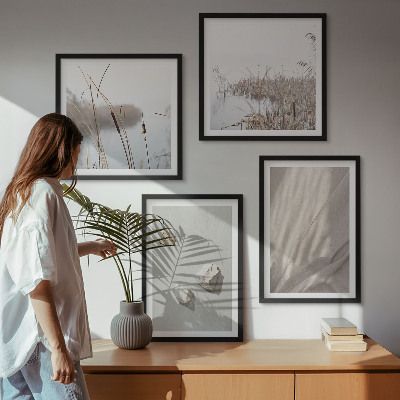 Conjunto de 4 quadros com moldura Detalhes da estrutura em estilo boho