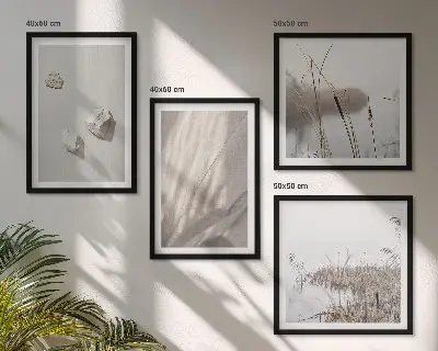 Conjunto de 4 quadros com moldura com detalhes de estrutura em estilo boho