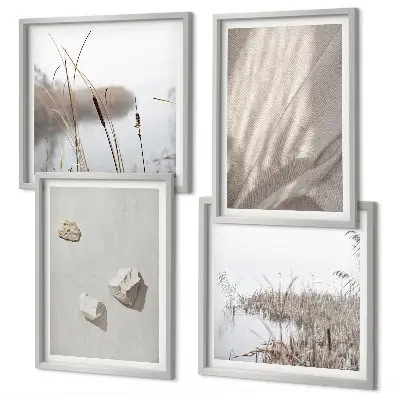 Conjunto de 4 quadros com moldura com detalhes de estrutura em estilo boho