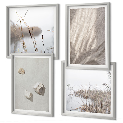 Conjunto de 4 quadros com moldura Detalhes da estrutura em estilo boho