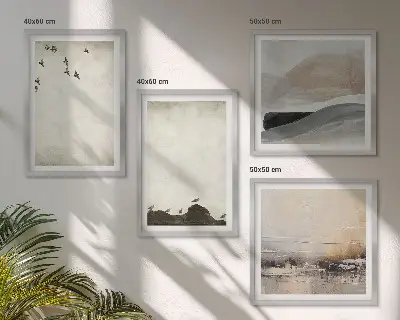 Conjunto de 4 quadros com moldura com estampa de pássaros e pedras
