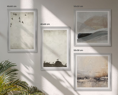 Conjunto de 4 quadros com moldura Decorações com pinceladas de pássaros e pedras