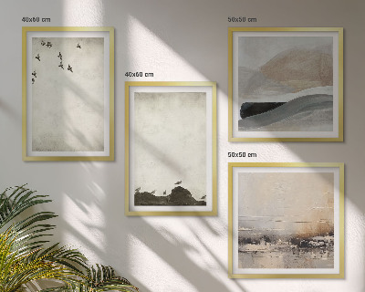 Conjunto de 4 quadros com moldura Decorações com pinceladas de pássaros e pedras