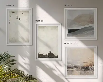 Conjunto de 4 quadros com moldura com estampa de pássaros e pedras