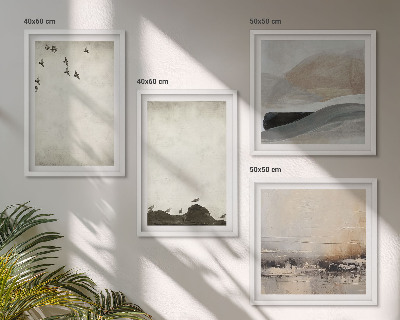 Conjunto de 4 quadros com moldura Decorações com pinceladas de pássaros e pedras