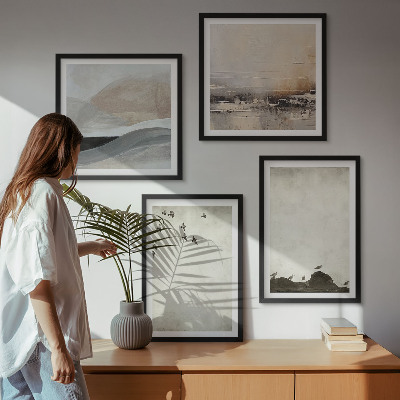 Conjunto de 4 quadros com moldura Decorações com pinceladas de pássaros e pedras
