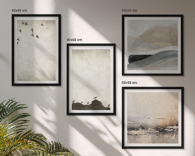 Conjunto de 4 quadros com moldura Decorações com pinceladas de pássaros e pedras