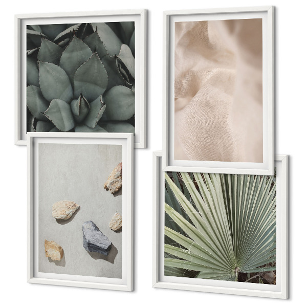 Conjunto de 4 quadros com moldura Texturas de pedra, madeira e tecido