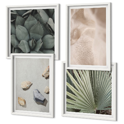 Conjunto de 4 quadros com moldura Texturas de pedra, madeira e tecido
